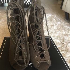 Military green lace booties